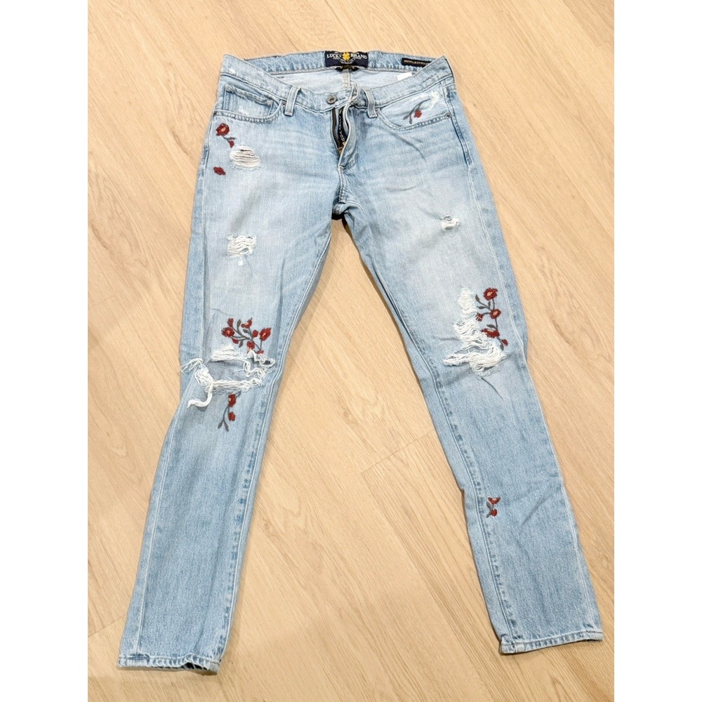 Lucky Brand Sienna Slim Boyfriend Jeans with Embroidered Florals & Cutouts